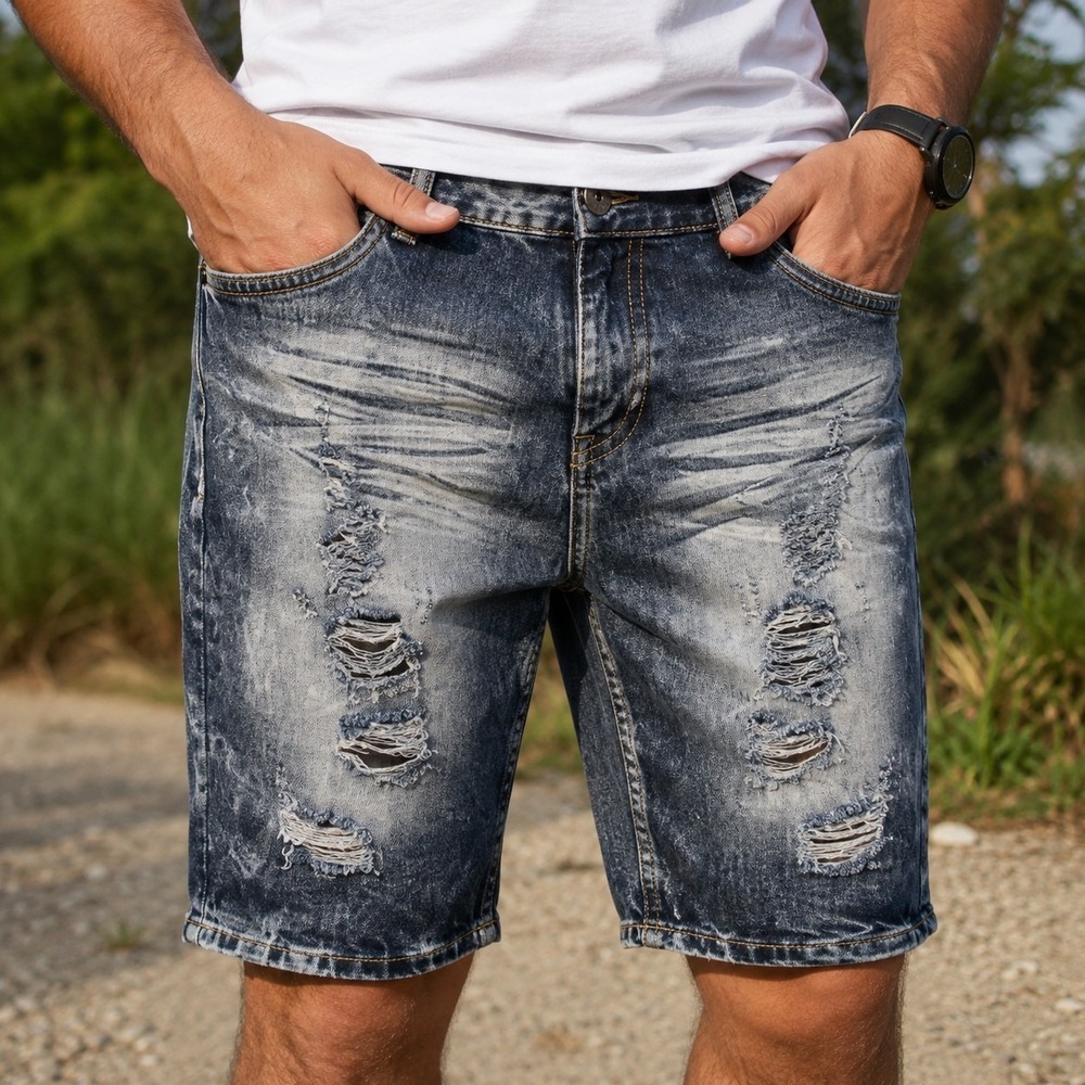 Kroix Men's 42 Distressed Denim Shorts Ripped Biker Streetwear Y2K Skater Urban